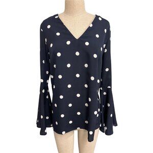 Vintage Banana Republic Polka Dot V-Neck Bell Sleeve Blouse M